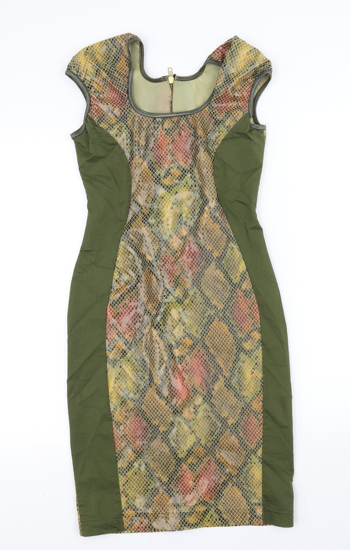 Vicky Martin Womens Green Animal Print Pencil Dress Size S