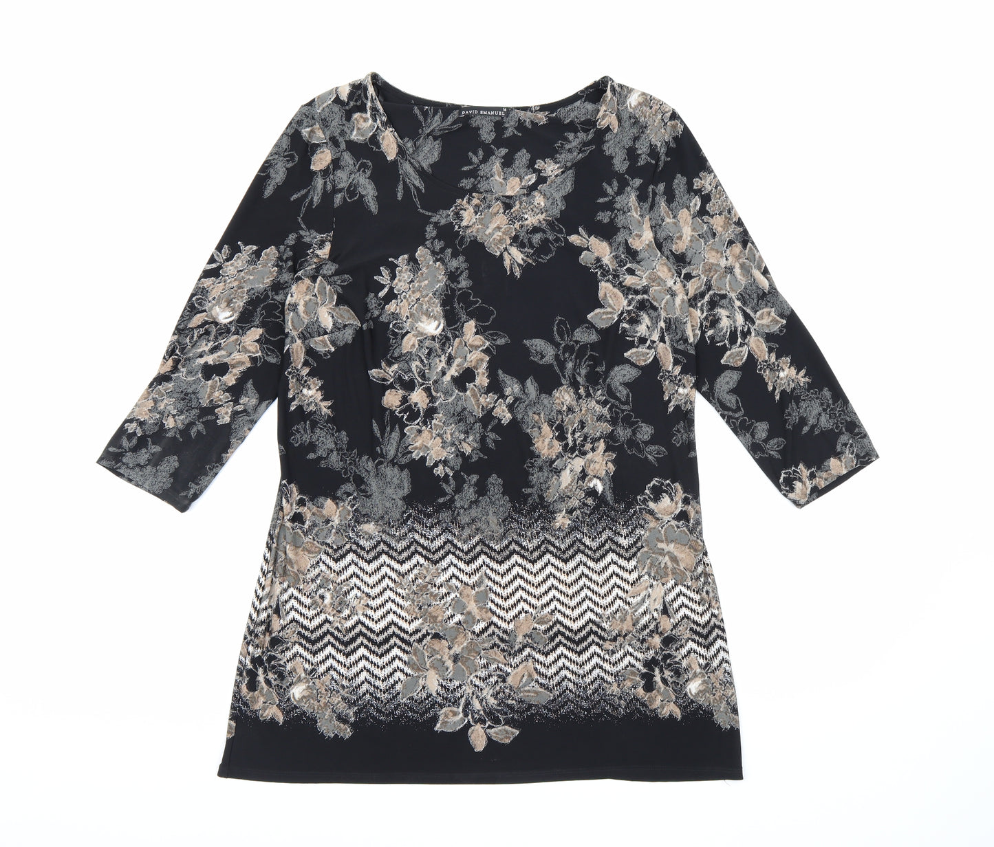 David Emmanuel Womens Black Floral  A-Line  Size 16