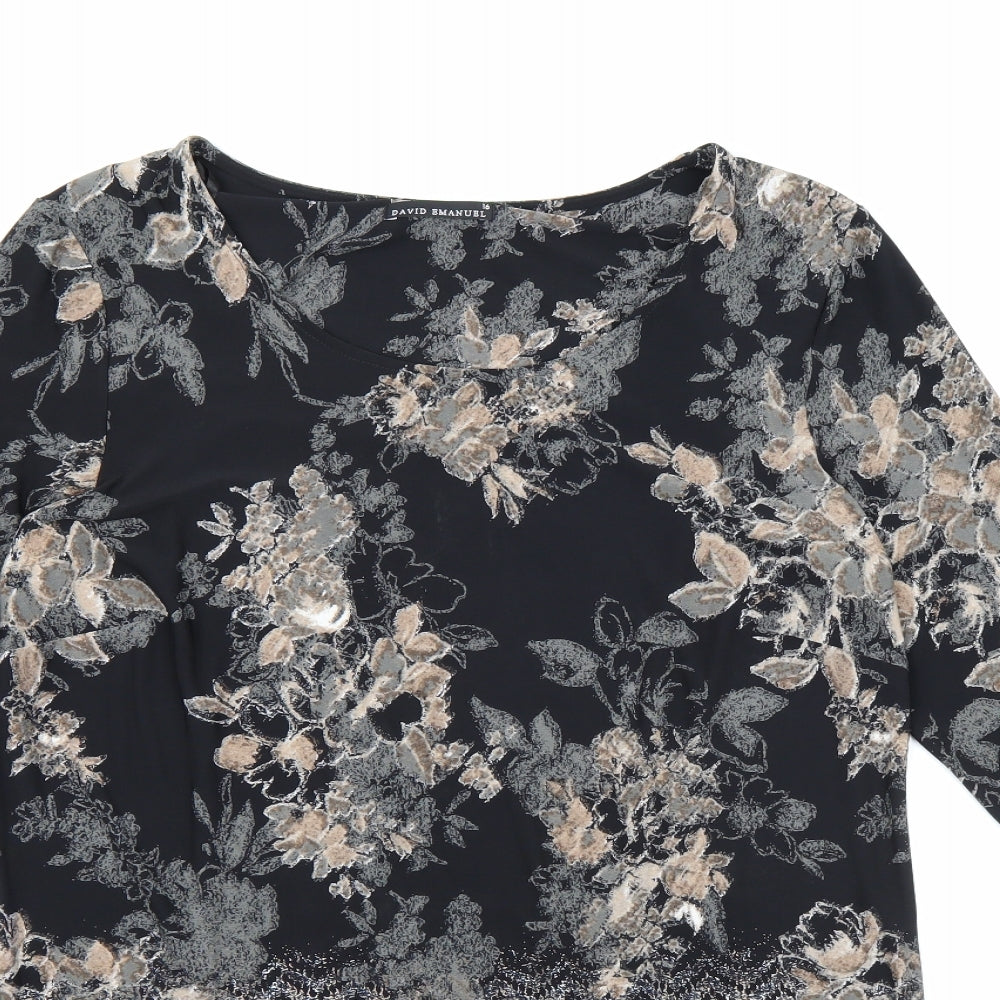David Emmanuel Womens Black Floral  A-Line  Size 16