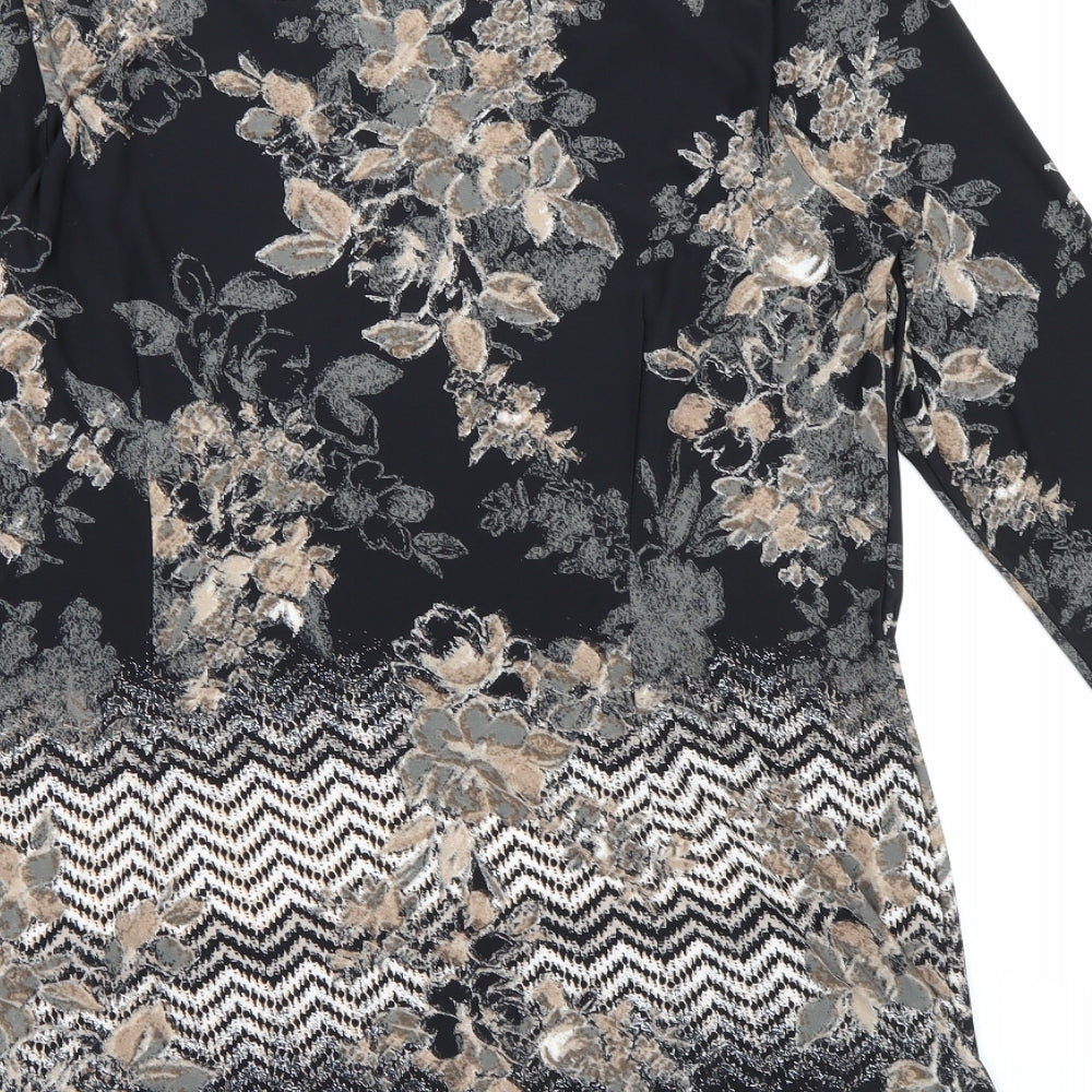 David Emmanuel Womens Black Floral  A-Line  Size 16