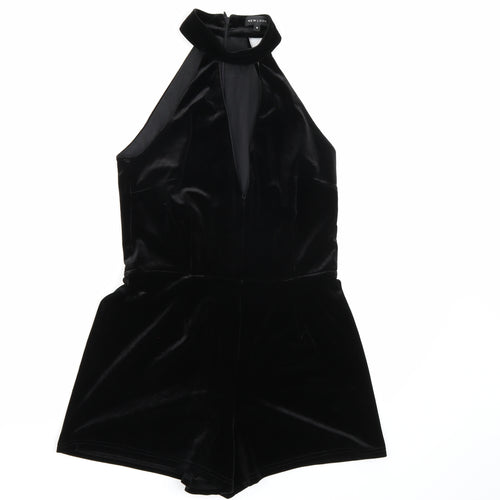 New Look Womens Black  Velour Playsuit One-Piece Size 8 L3 in