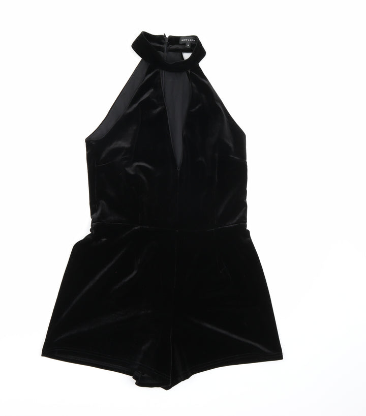 New Look Womens Black Velour Playsuit One-Piece Size 8 L3 in