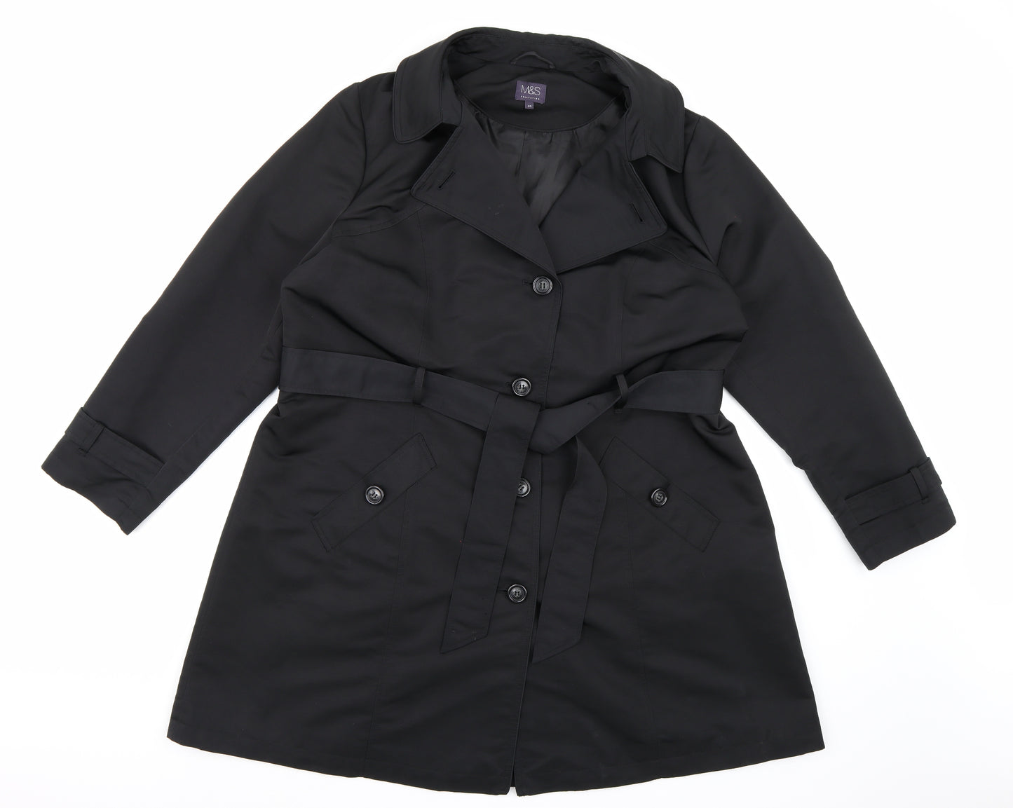 Marks and Spencer Womens Black  Rayon Pea Coat Coat Size 20