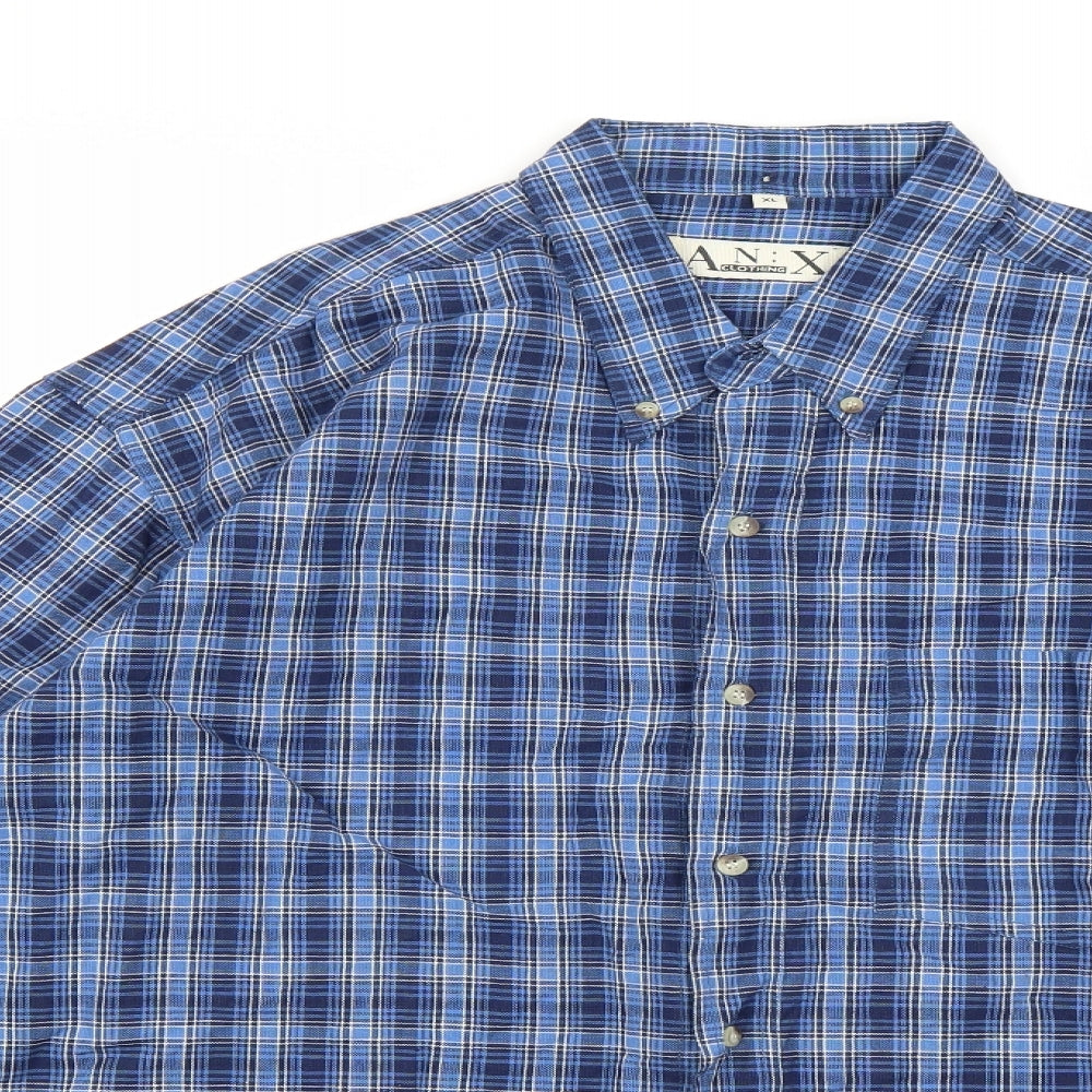AN:X Mens Blue Check   Button-Up Size XL