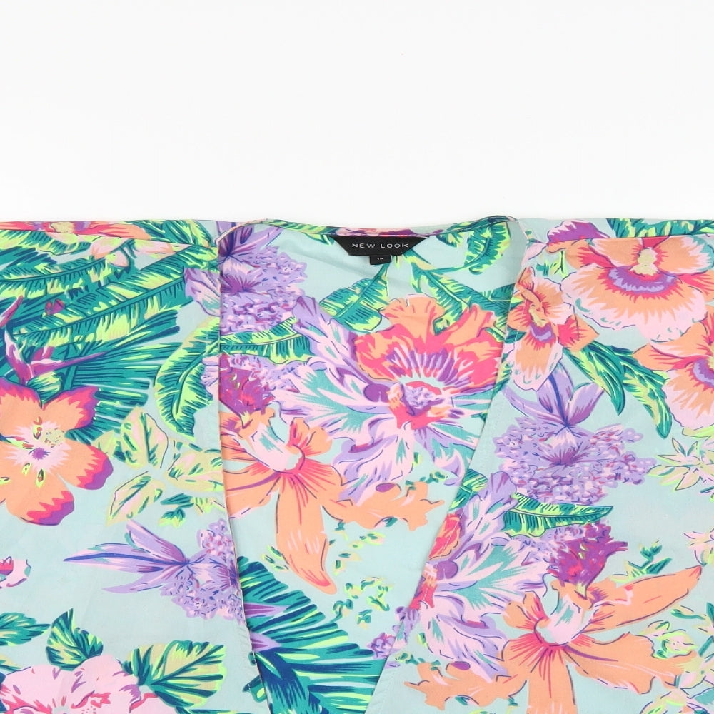 New Look Womens Blue Floral  Kimono Blouse Size 12
