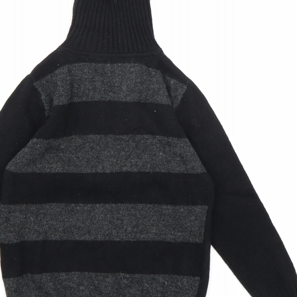 Marks and Spencer Boys Black Striped Knit Pullover Jumper Size 7-8 Years