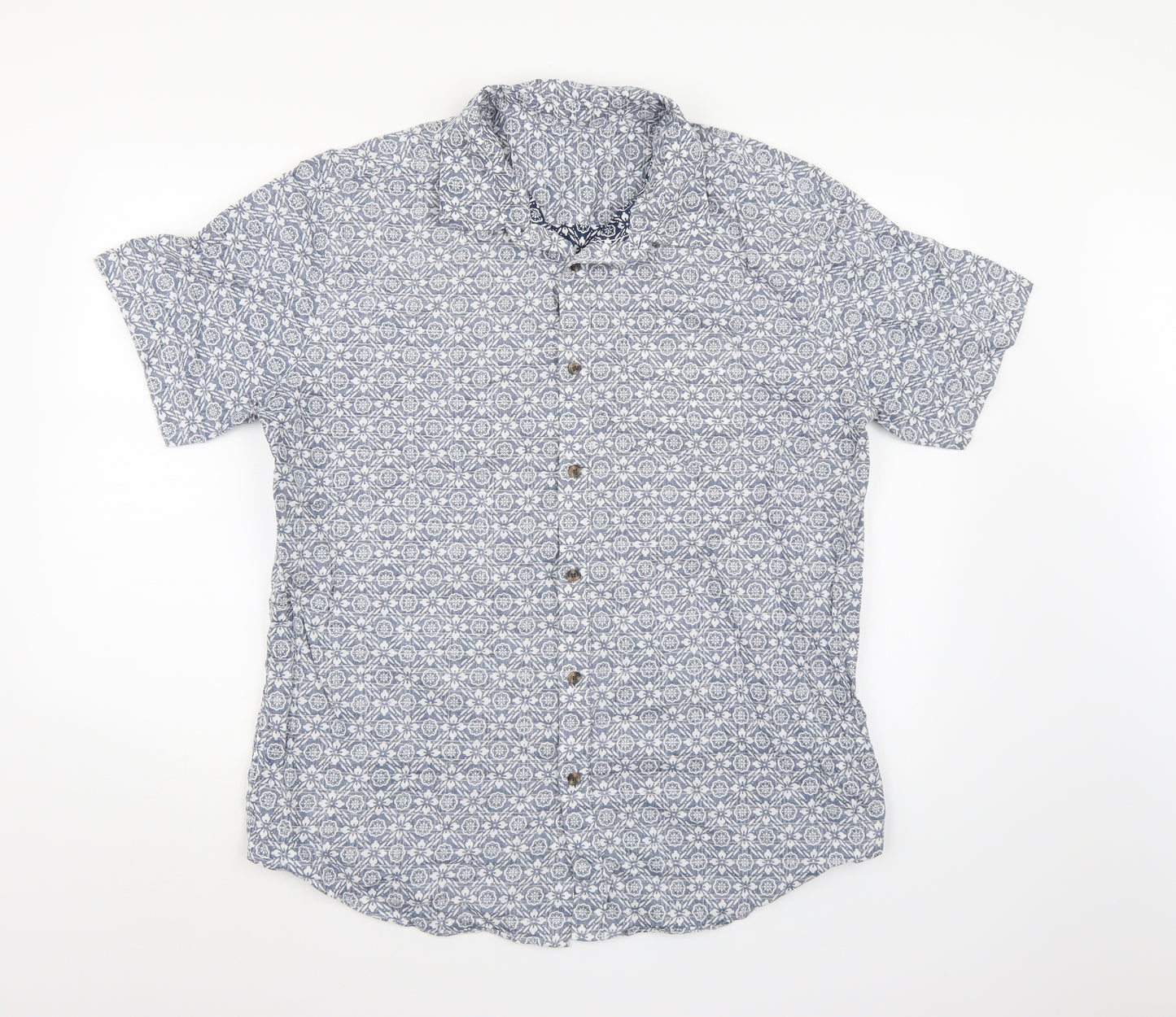 TU Mens Blue Geometric   Button-Up Size L