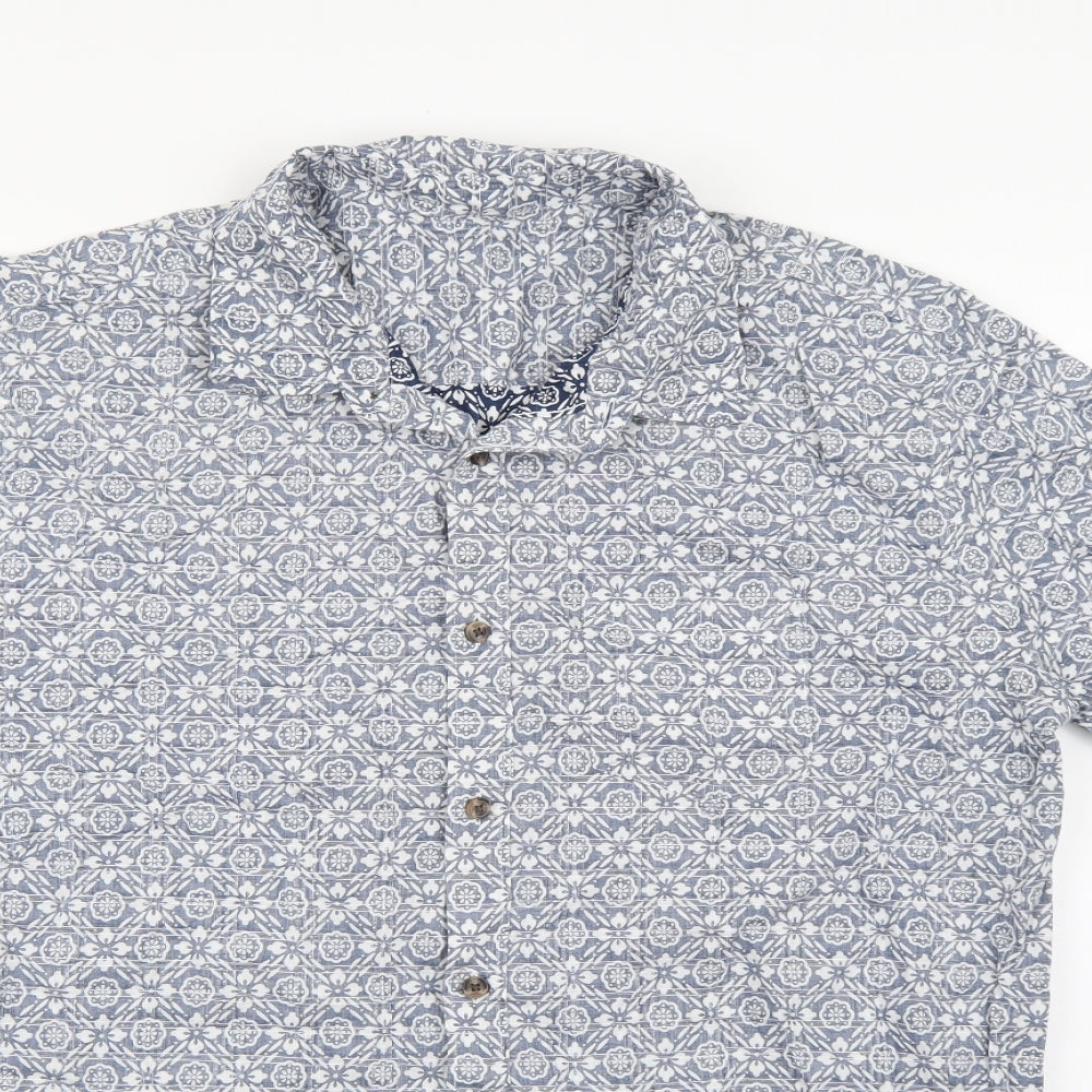 TU Mens Blue Geometric   Button-Up Size L