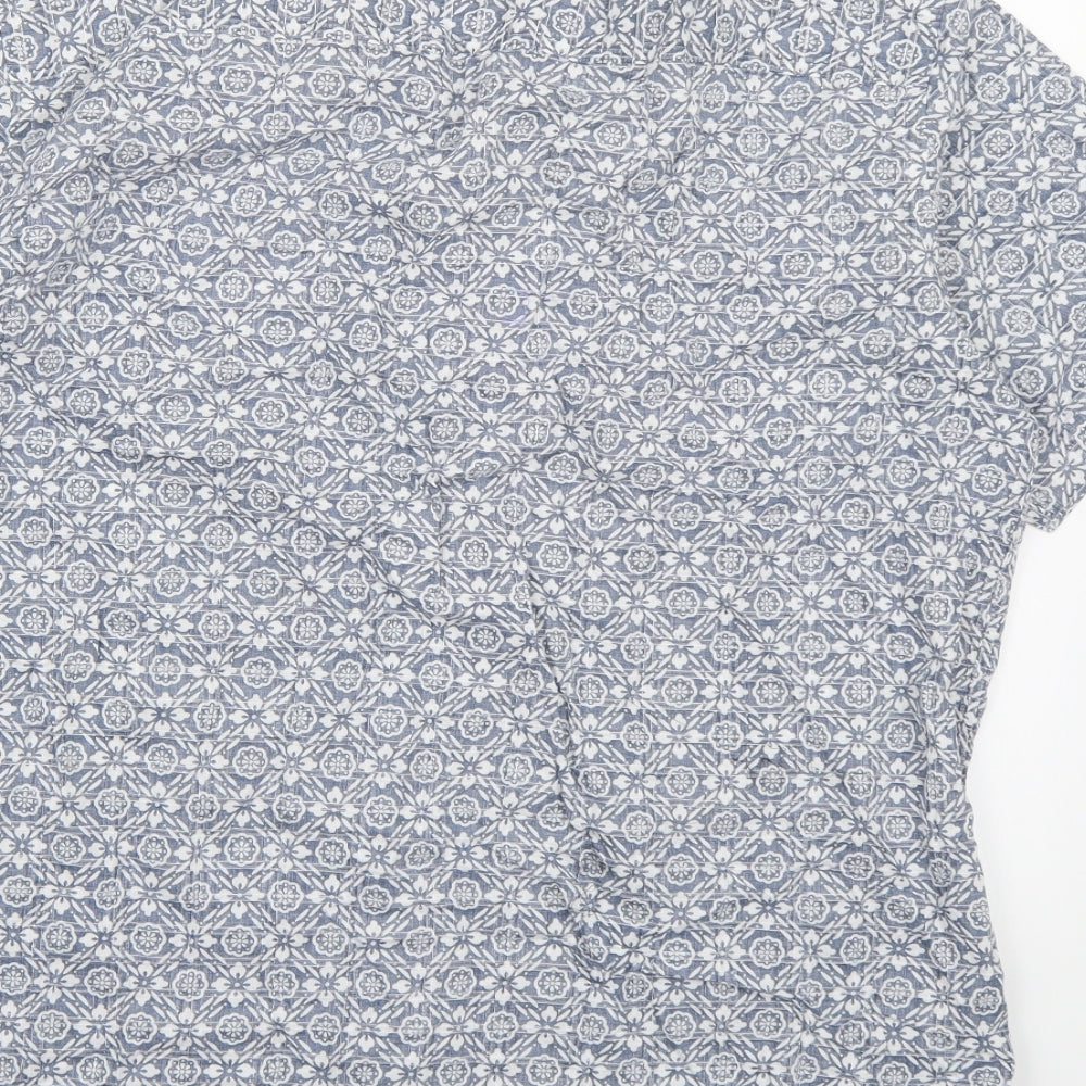 TU Mens Blue Geometric   Button-Up Size L