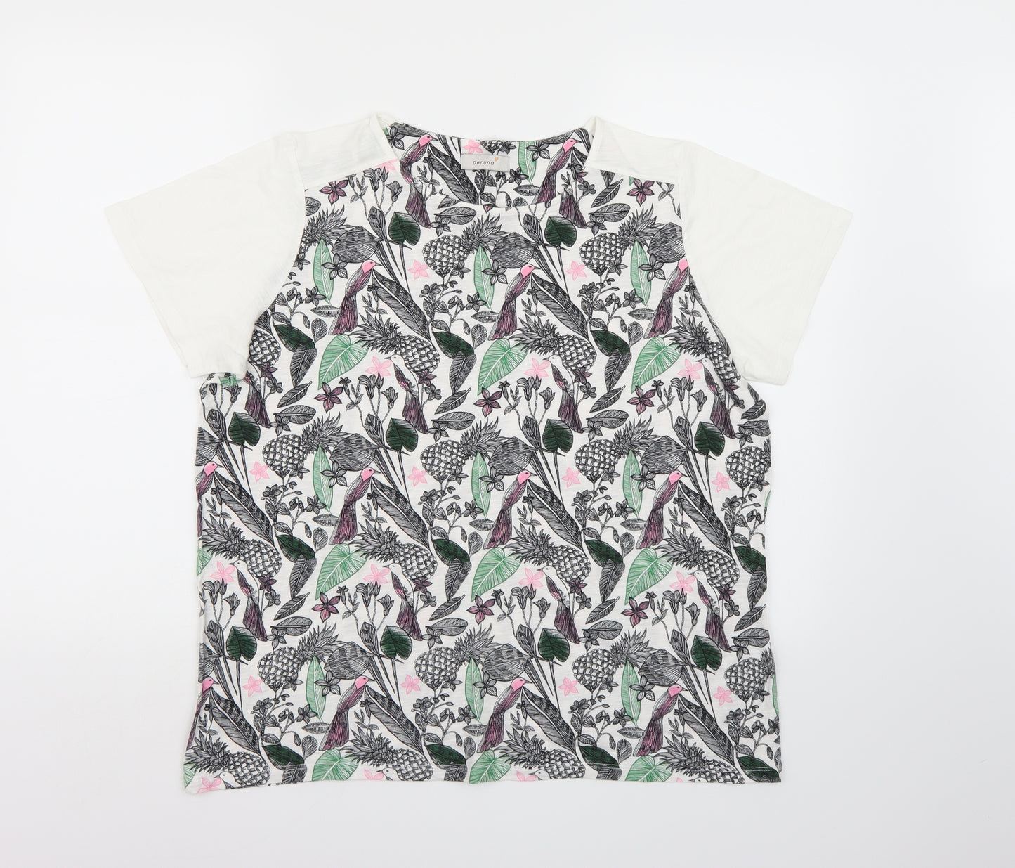 Per Una Womens White Floral  Basic T-Shirt Size 16