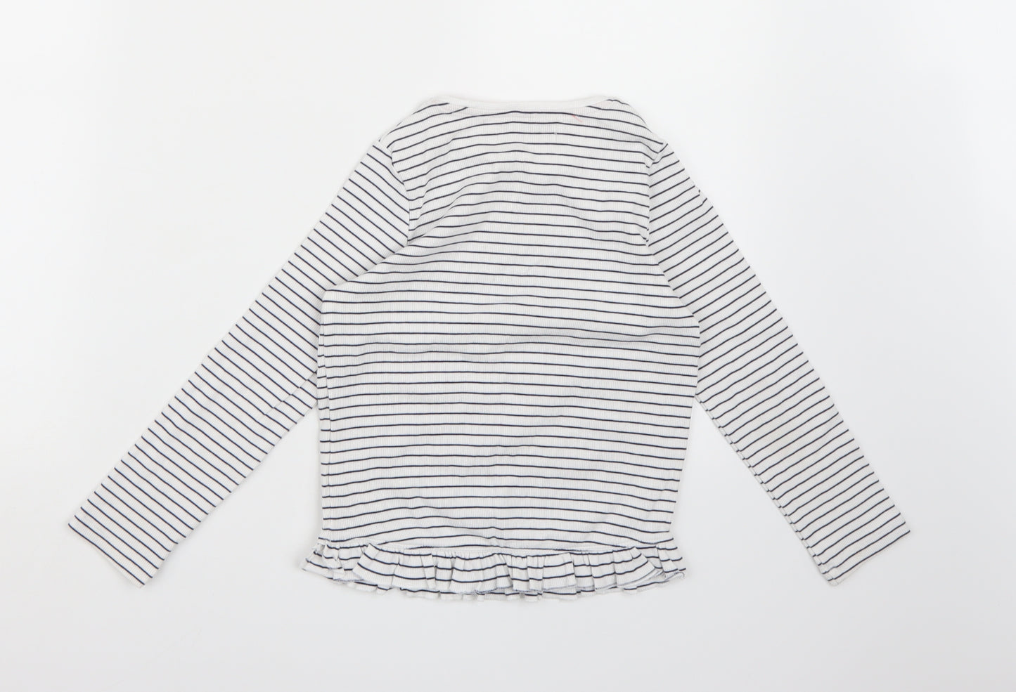 Marks and Spencer Girls White Striped  Basic T-Shirt Size 6-7 Years