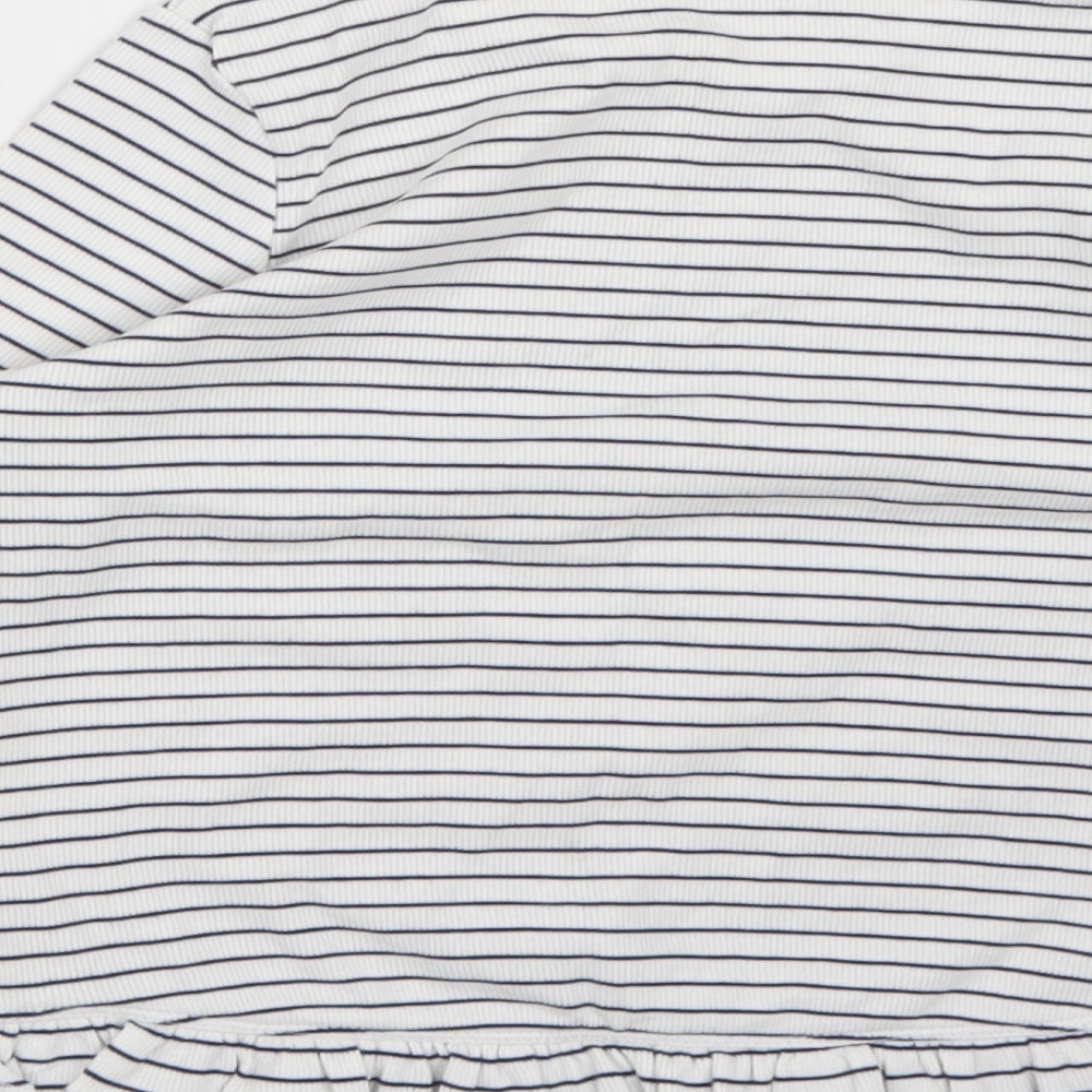 Marks and Spencer Girls White Striped  Basic T-Shirt Size 6-7 Years