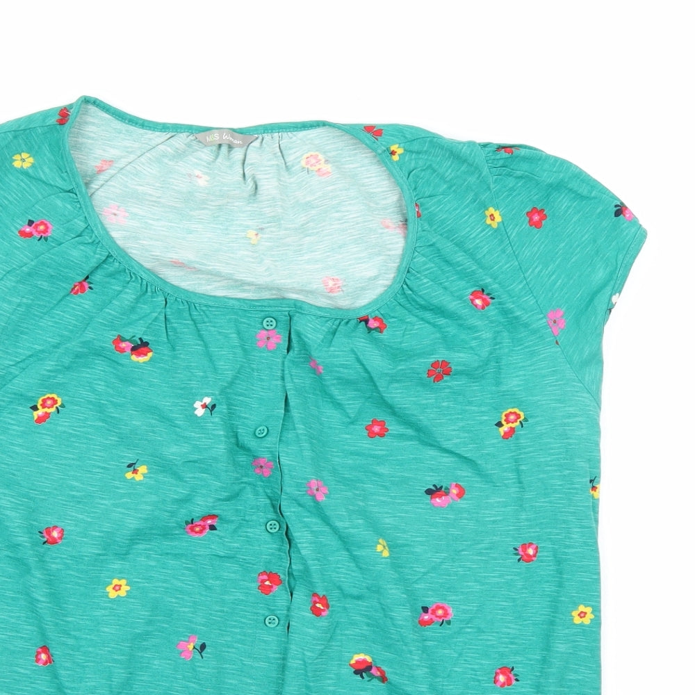 Marks and Spencer Womens Green Floral  Basic T-Shirt Size 16