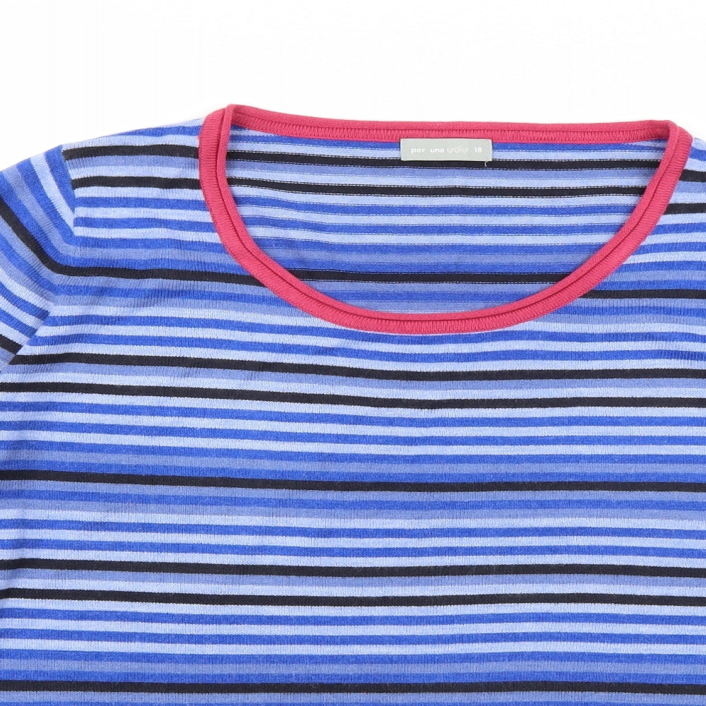 Per Una Womens Blue Striped Knit Pullover Jumper Size 18