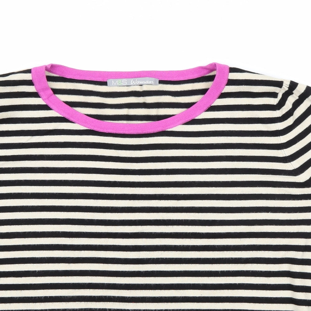 Marks and Spencer Womens Black Striped Knit Pullover Jumper Size 16