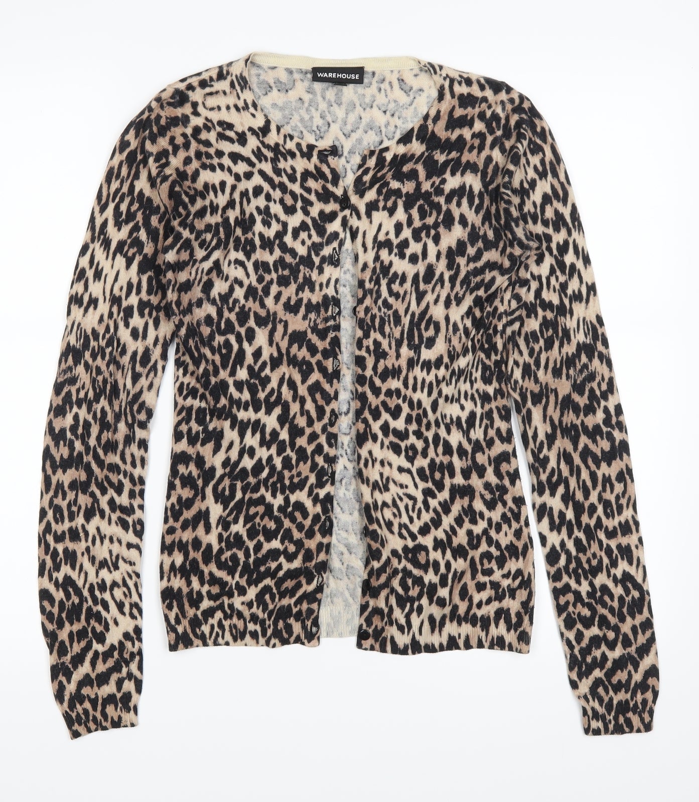 Warehouse Womens Brown Animal Print  Cardigan Jumper Size 6