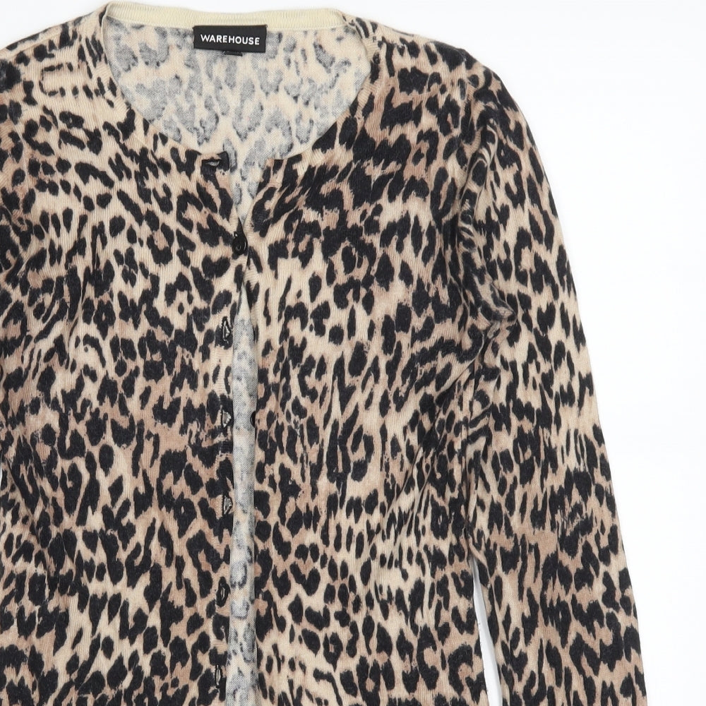 Warehouse Womens Brown Animal Print  Cardigan Jumper Size 6