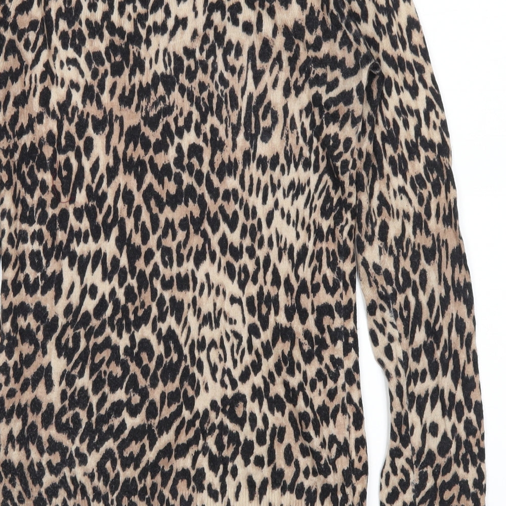 Warehouse Womens Brown Animal Print  Cardigan Jumper Size 6