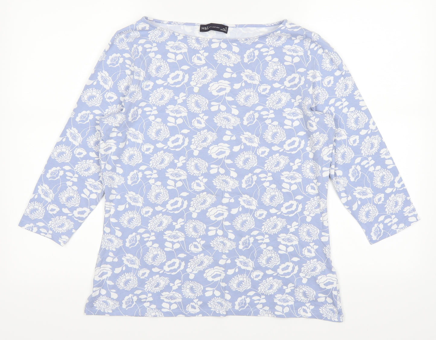 Marks and Spencer Womens Blue Floral  Basic T-Shirt Size 16