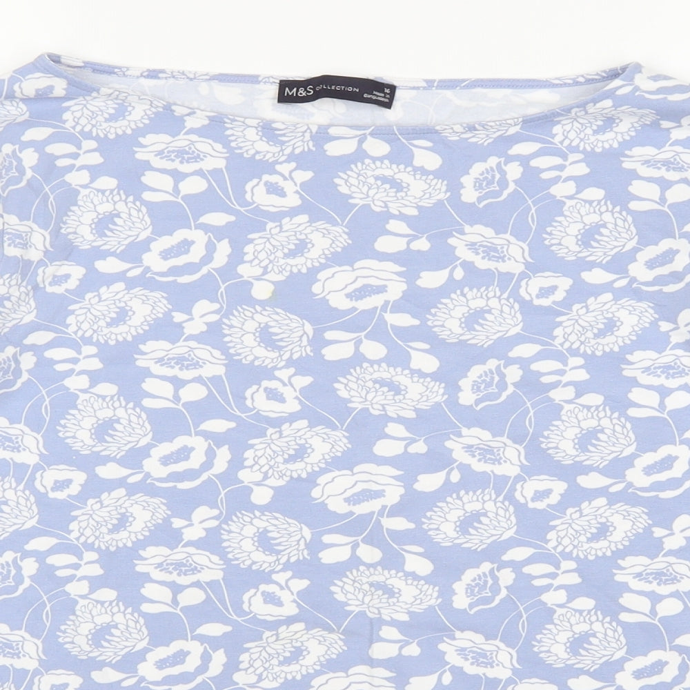 Marks and Spencer Womens Blue Floral  Basic T-Shirt Size 16