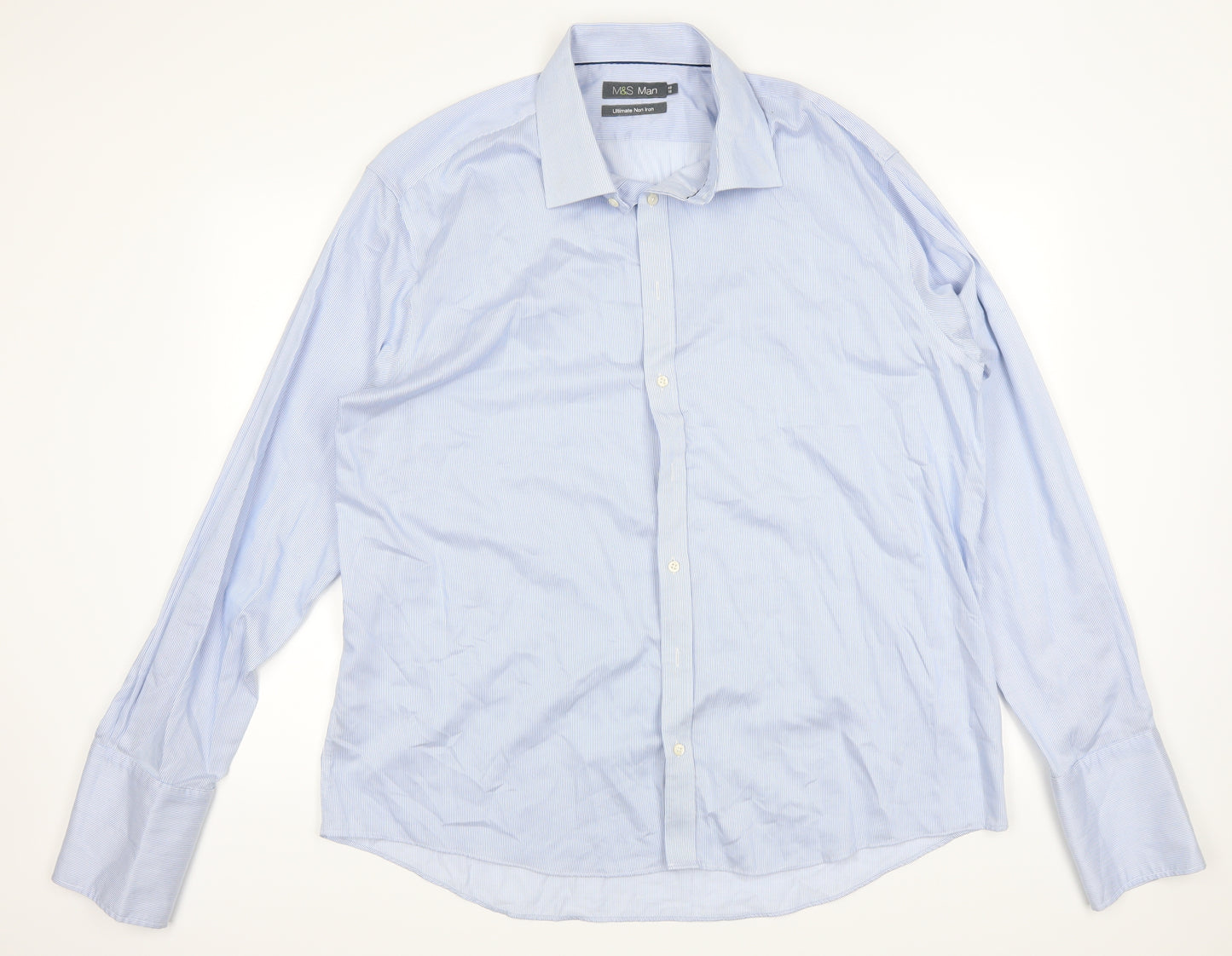 Marks and Spencer Mens Blue Striped   Button-Up Size 46