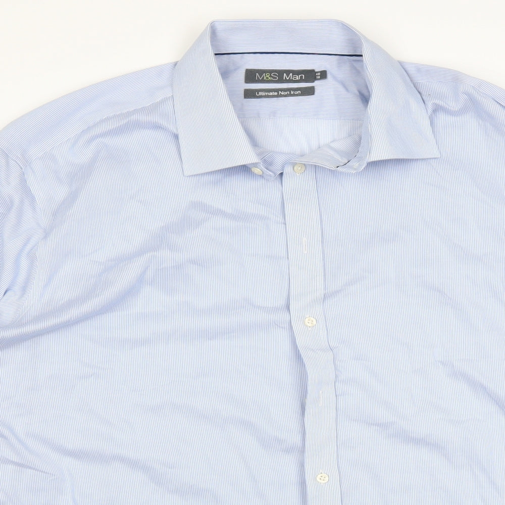 Marks and Spencer Mens Blue Striped   Button-Up Size 46