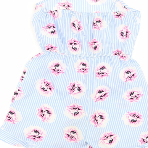 Primark Girls Blue Striped  Playsuit One-Piece Size 10-11 Years  - Flower