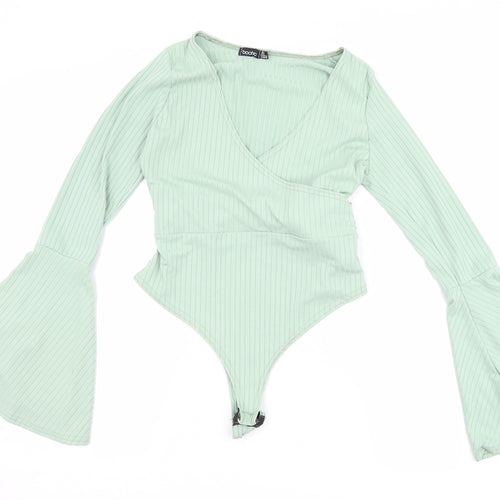 Boohoo Womens Green   Basic T-Shirt Size 6  - body suit with flared sleeves