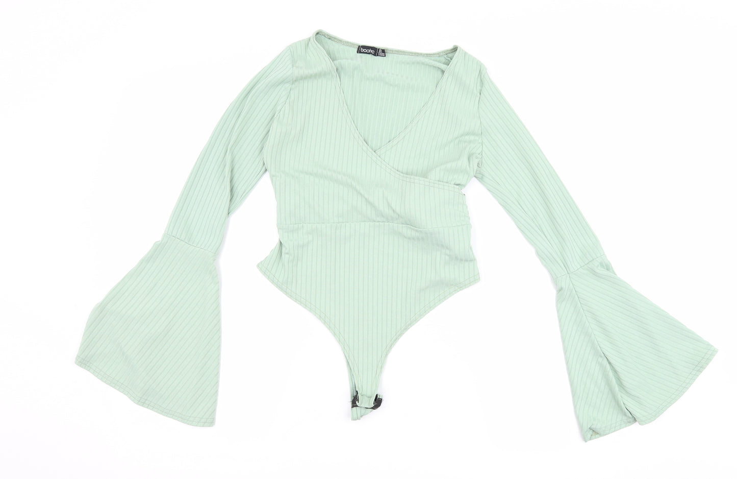 Boohoo Womens Green   Basic T-Shirt Size 6  - body suit with flared sleeves