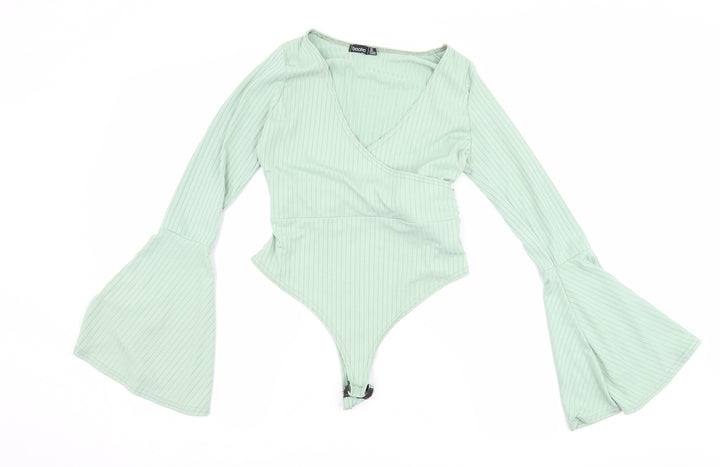 Boohoo Womens Green Basic T-Shirt Size 6 - body suit with flared sleeves