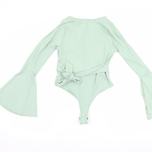 Boohoo Womens Green   Basic T-Shirt Size 6  - body suit with flared sleeves