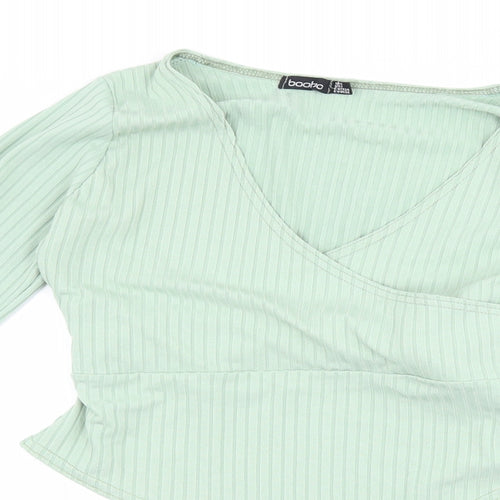 Boohoo Womens Green   Basic T-Shirt Size 6  - body suit with flared sleeves