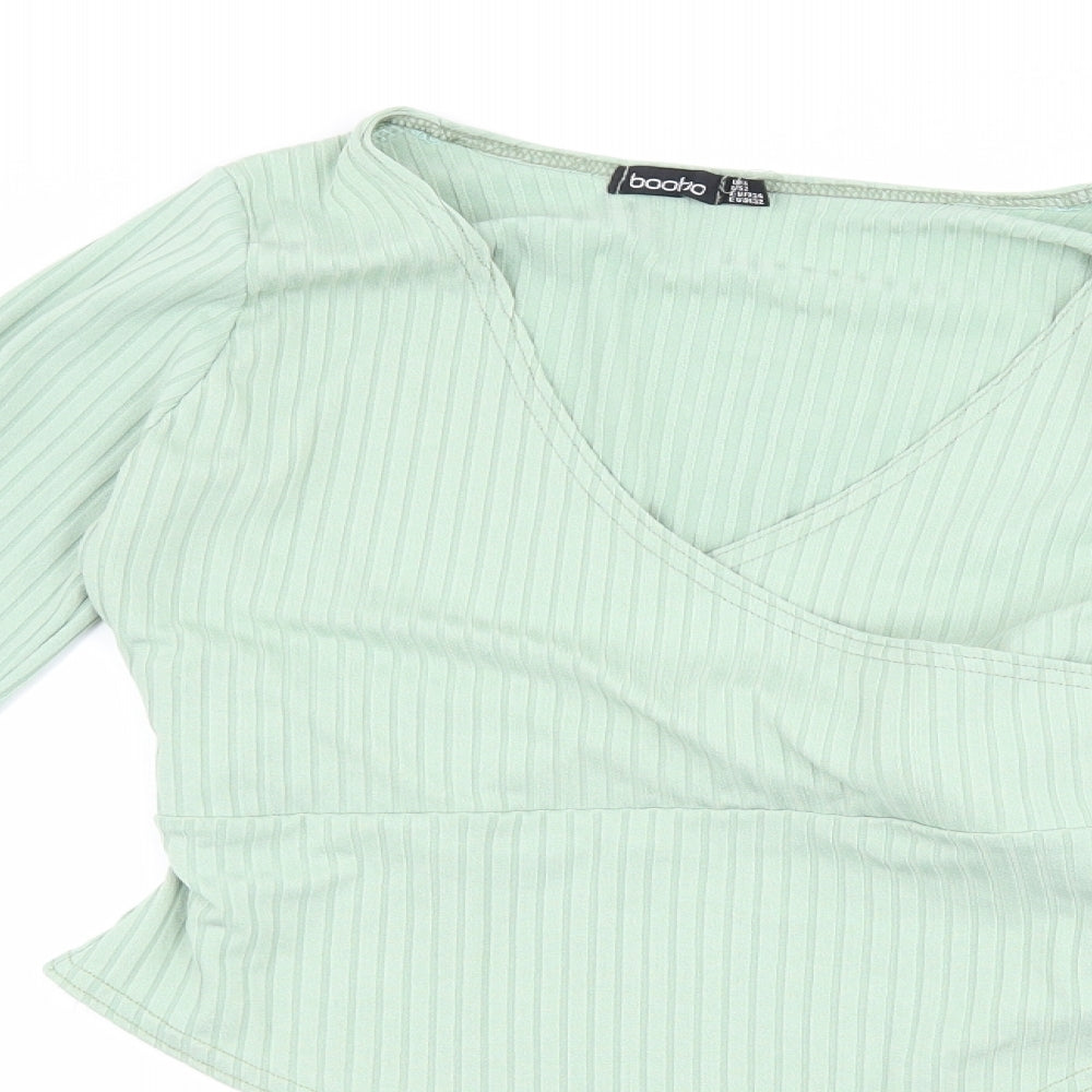 Boohoo Womens Green   Basic T-Shirt Size 6  - body suit with flared sleeves