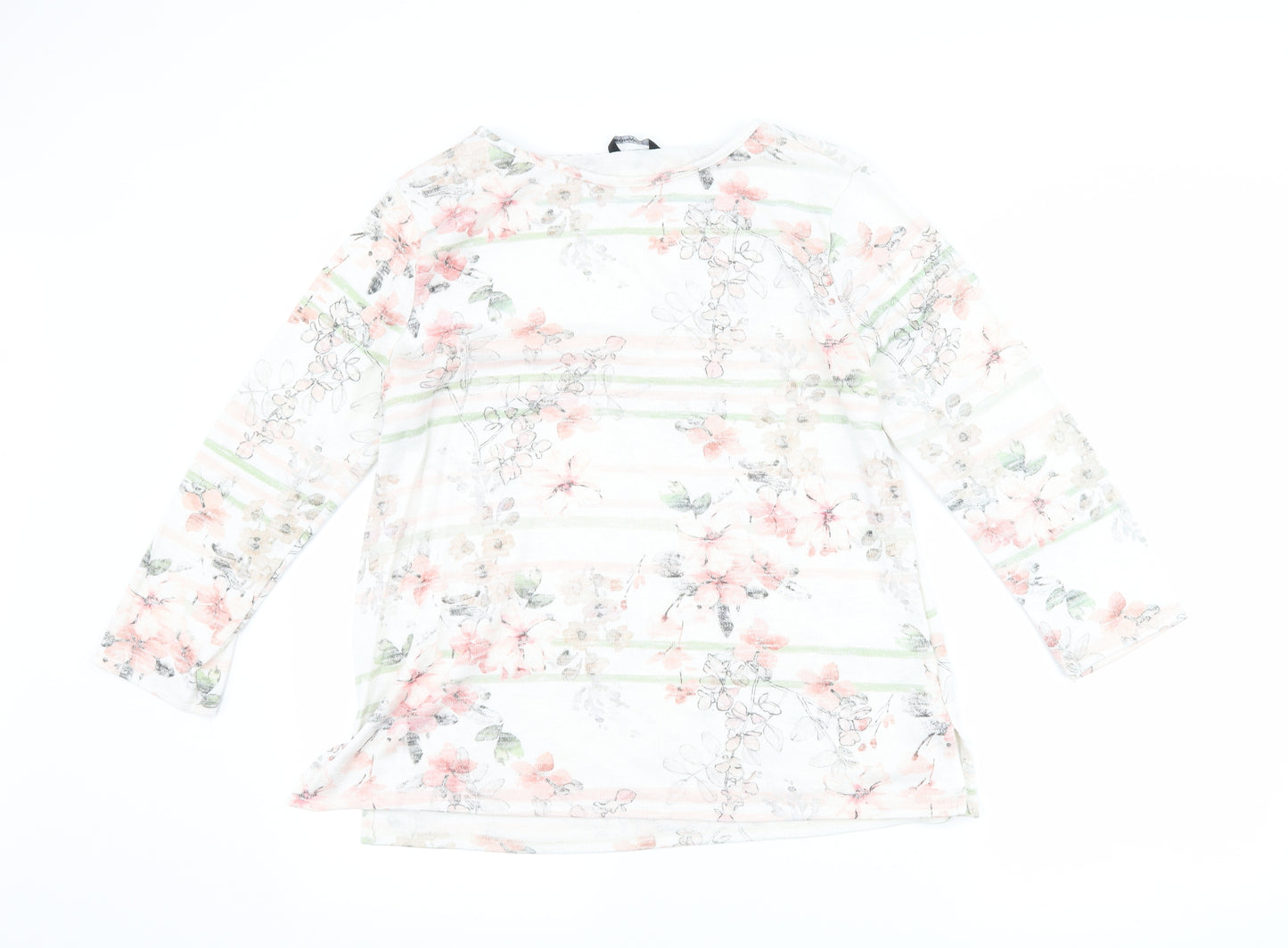 Roman Womens White Floral  Basic T-Shirt Size 12