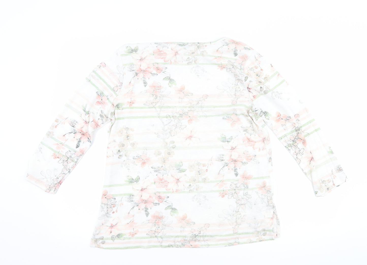 Roman Womens White Floral  Basic T-Shirt Size 12