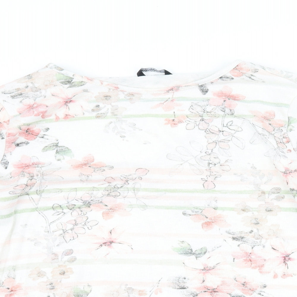 Roman Womens White Floral  Basic T-Shirt Size 12