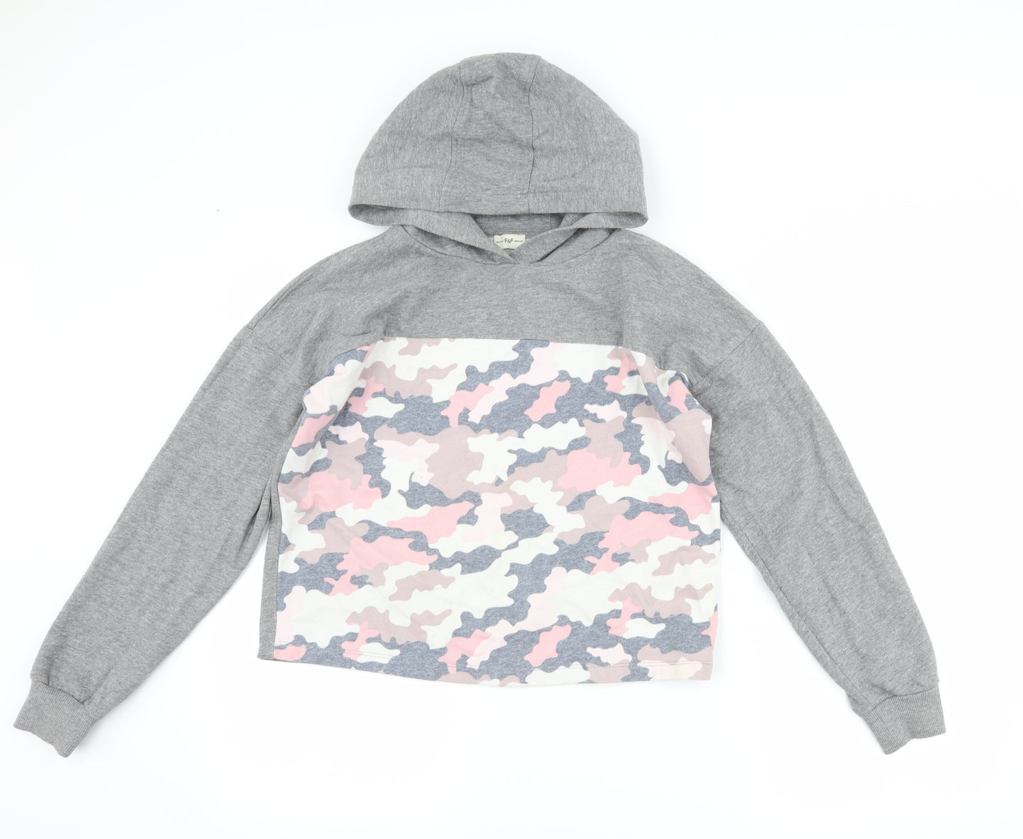 F&F Girls Grey Camouflage  Pullover Hoodie Size 12-13 Years