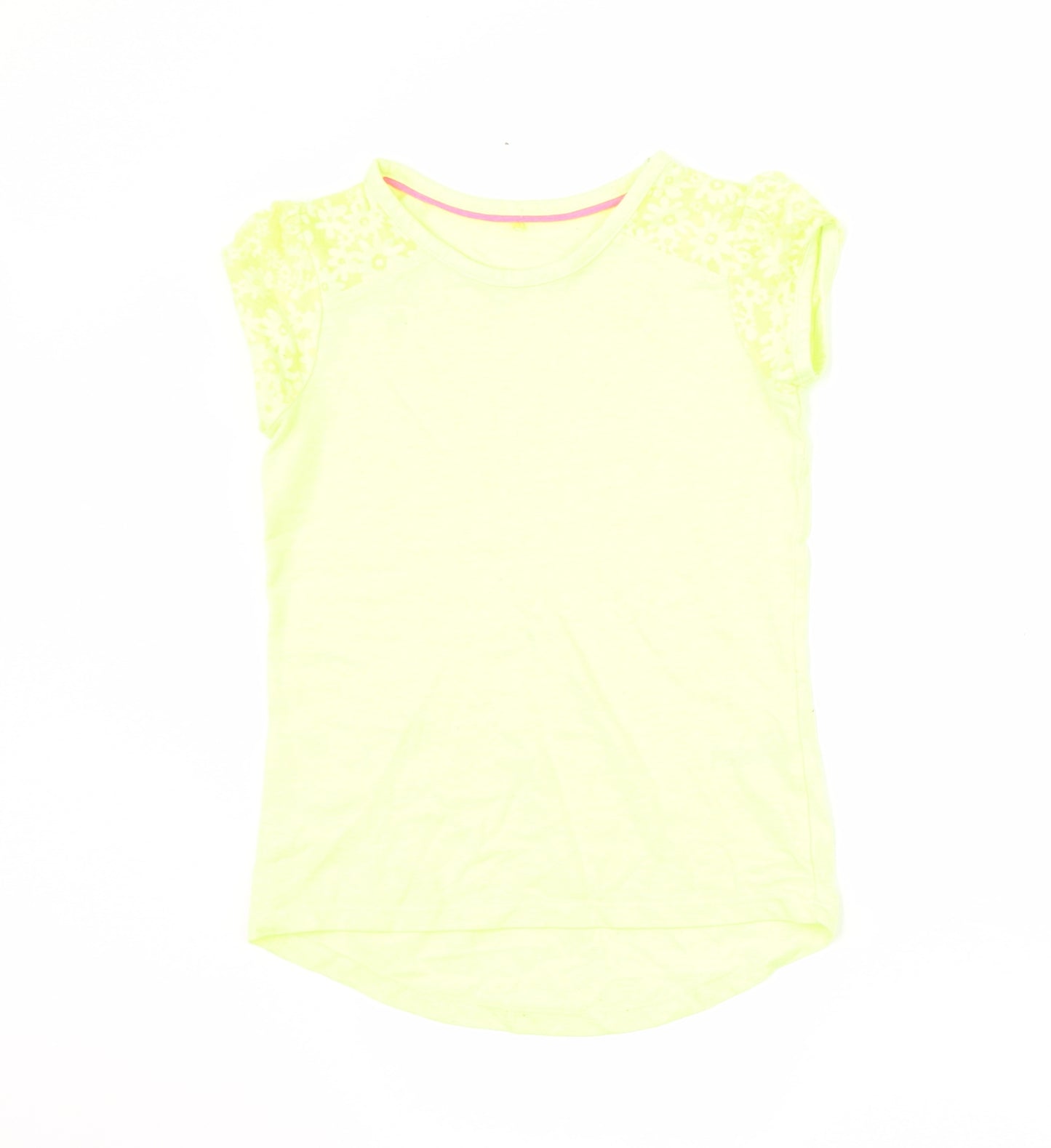 George Girls Yellow Floral  Basic T-Shirt Size 7-8 Years  - neon