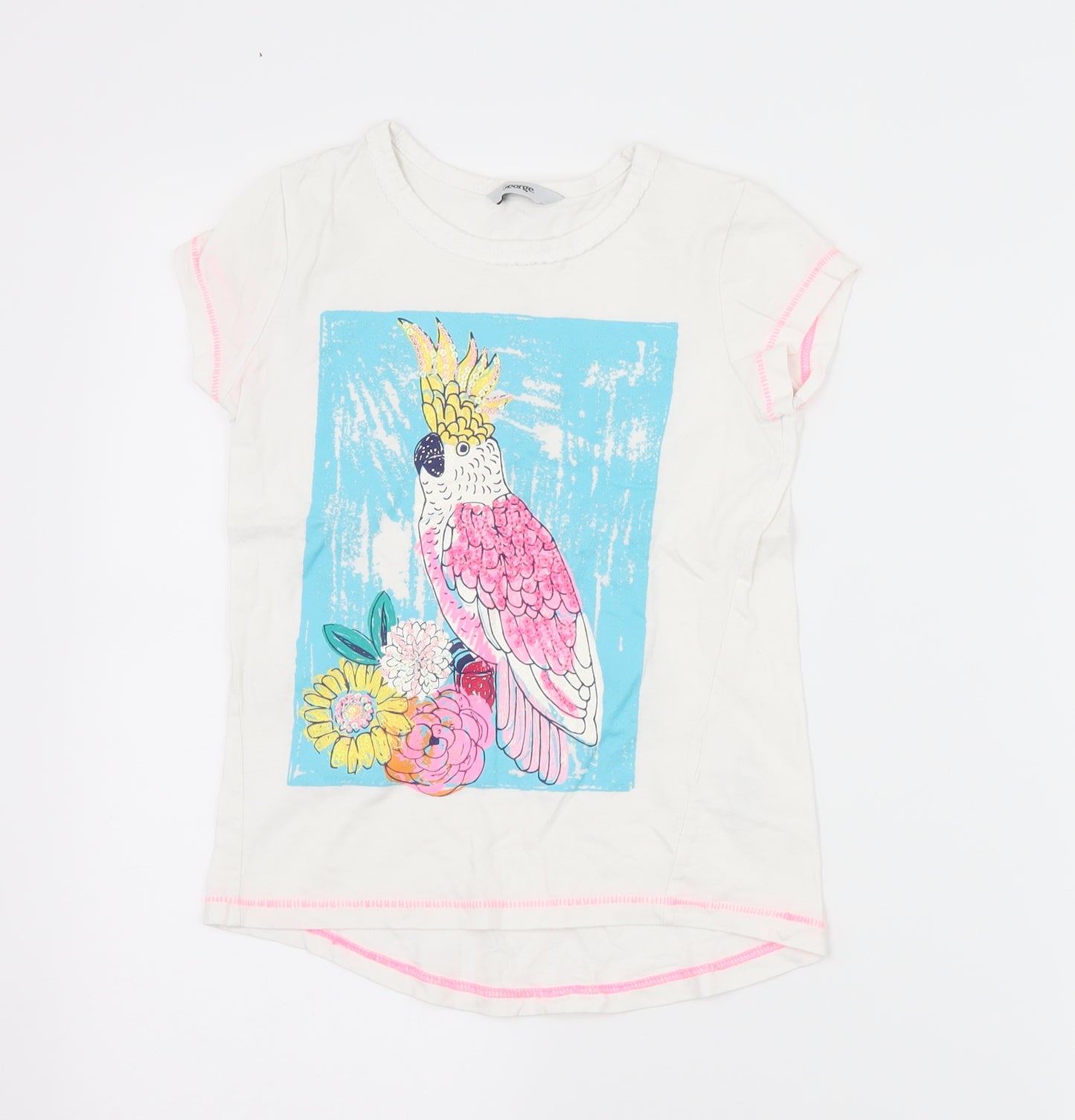 George Girls White   Basic T-Shirt Size 7-8 Years  - bird