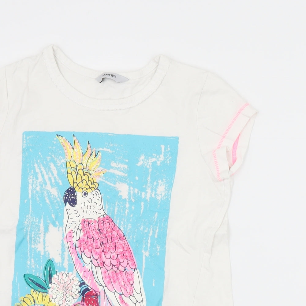 George Girls White   Basic T-Shirt Size 7-8 Years  - bird