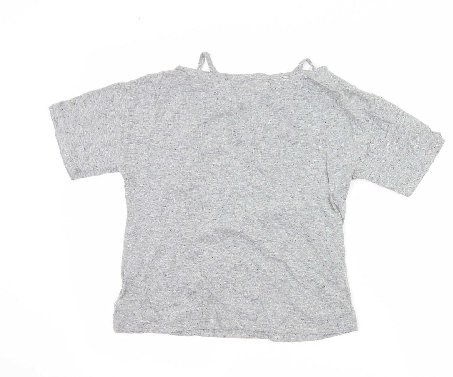 Minoti Girls Grey   Basic T-Shirt Size 9-10 Years  - slogan cut out shoulders