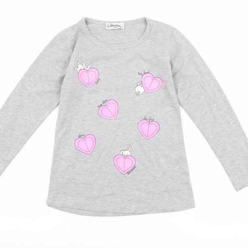 atabay Girls Grey   Basic T-Shirt Size 6-7 Years  - Love Bunny