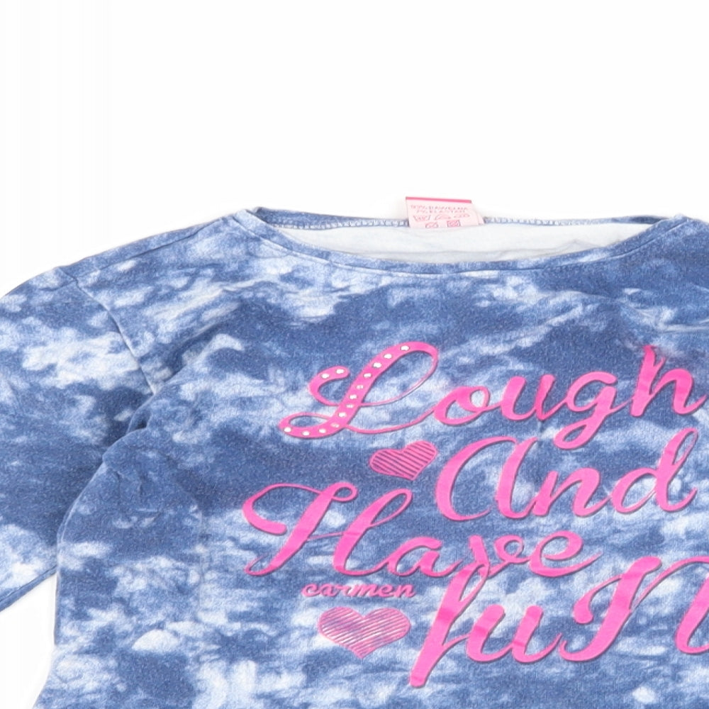 Carmen Girls Blue   Basic T-Shirt Size 8-9 Years  - acid wash slogan