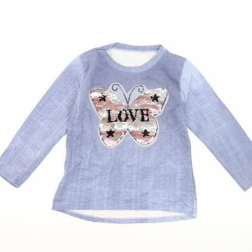 Preworn Girls Blue   Basic T-Shirt Size 6 Years  - butterflies