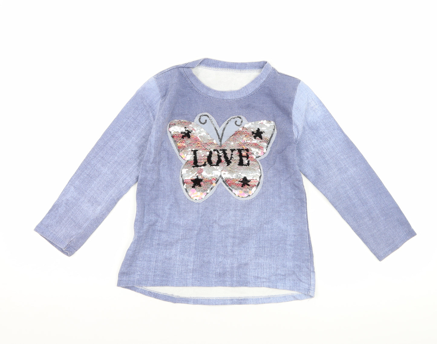 Preworn Girls Blue   Basic T-Shirt Size 6 Years  - butterflies
