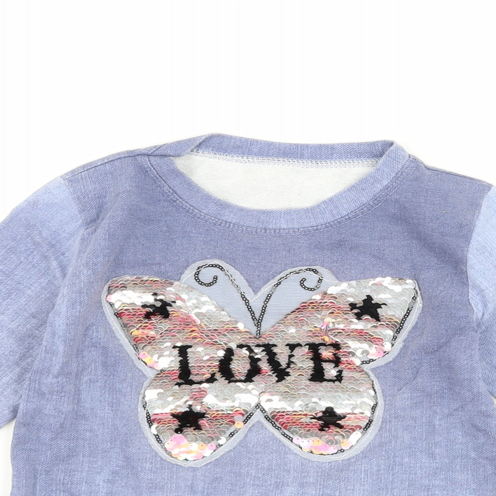 Preworn Girls Blue   Basic T-Shirt Size 6 Years  - butterflies