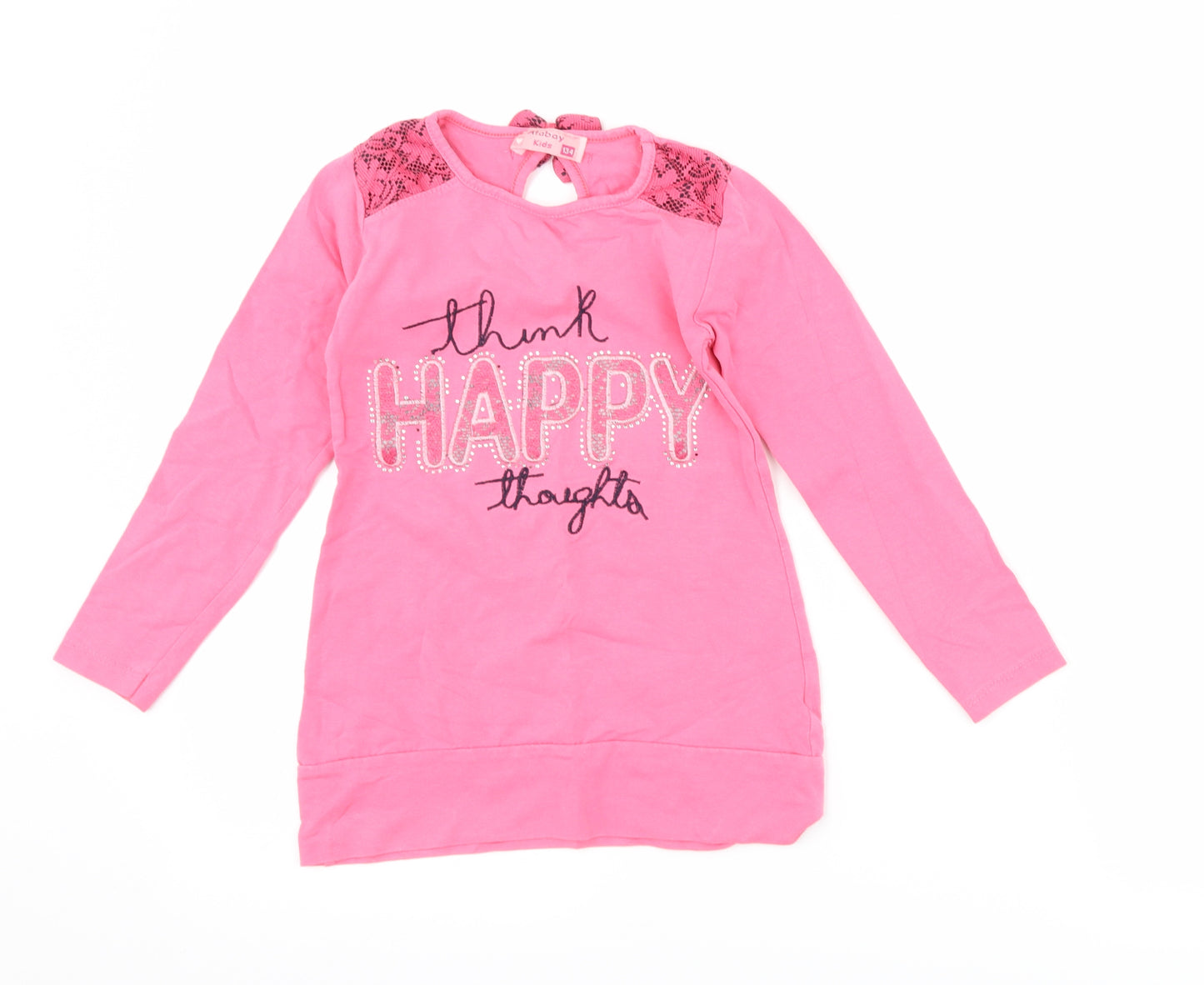 atabay Girls Pink   Basic T-Shirt Size 9-10 Years  - slogan