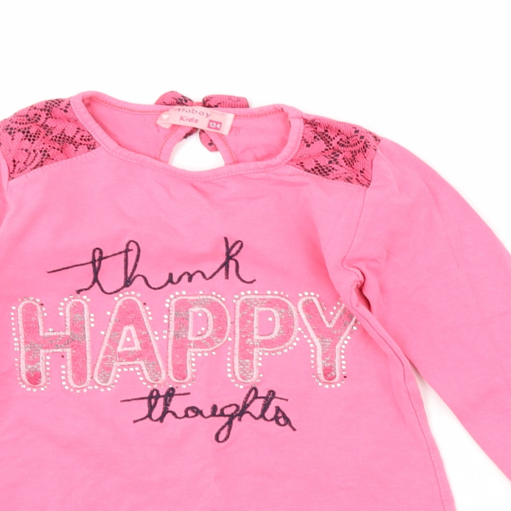 atabay Girls Pink   Basic T-Shirt Size 9-10 Years  - slogan