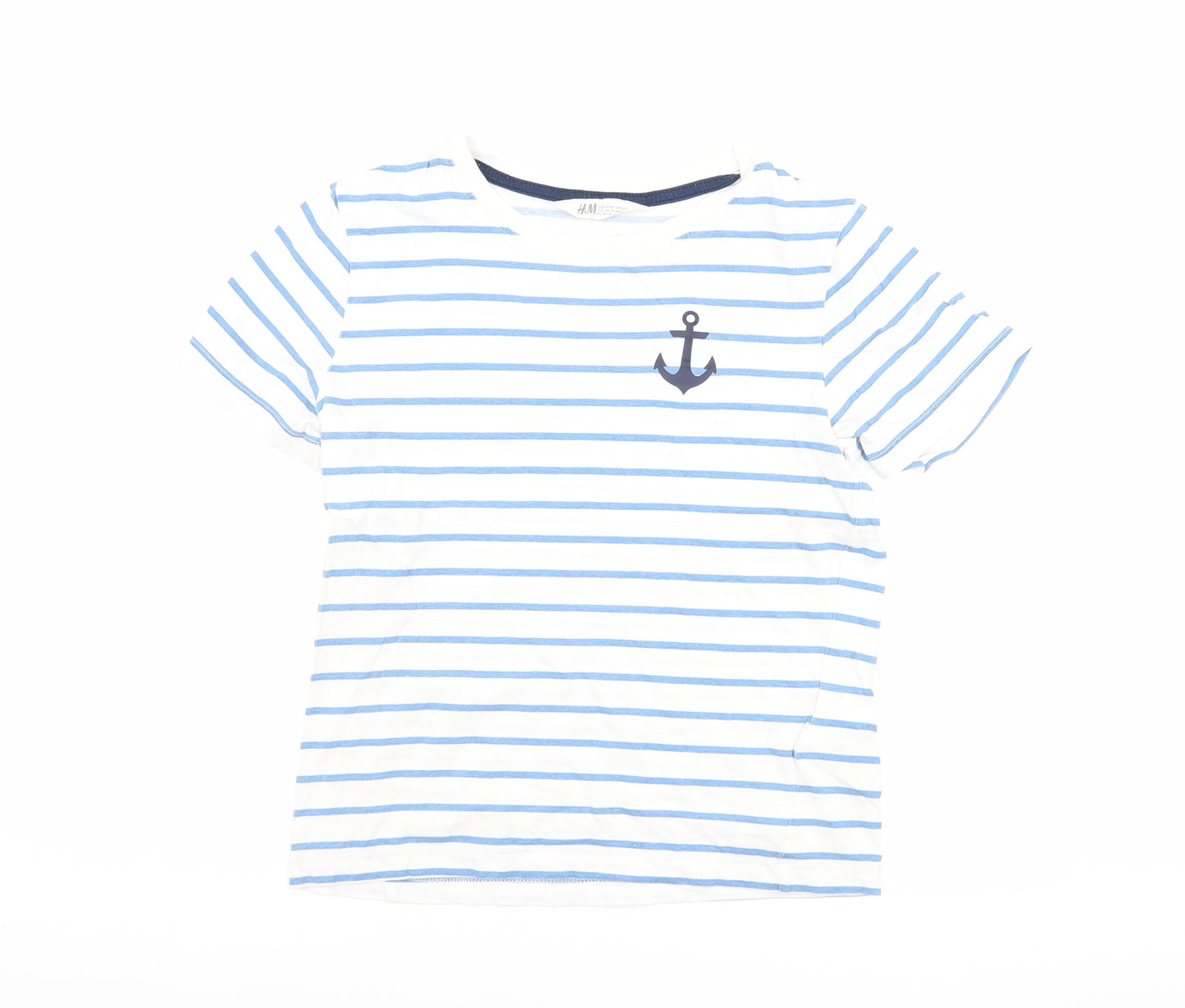 H&M Boys Blue Striped  Basic T-Shirt Size 9-10 Years  - Anchor