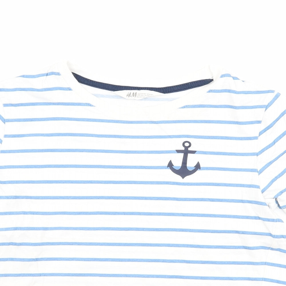 H&M Boys Blue Striped  Basic T-Shirt Size 9-10 Years  - Anchor